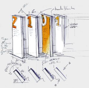 Forum Point P-Esquisse Signaletique Directionnelle-Conception signaletique site-Identite visuelle-Creation Agence le 6 Paris copie