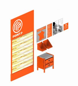 Point P Libre service-Principe design mobilier modulable-Identite visuelle-Creation Agence le 6 Paris